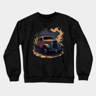 Vintage Vroom: Colorful Two-Dimensional Illustrated Retro Charm Vintage Car Design Crewneck Sweatshirt